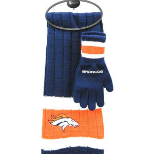 DENVER BRONCOS NFL KNIT SCARF AND GLOVES SET NEW SIZE: 70" BY 10"